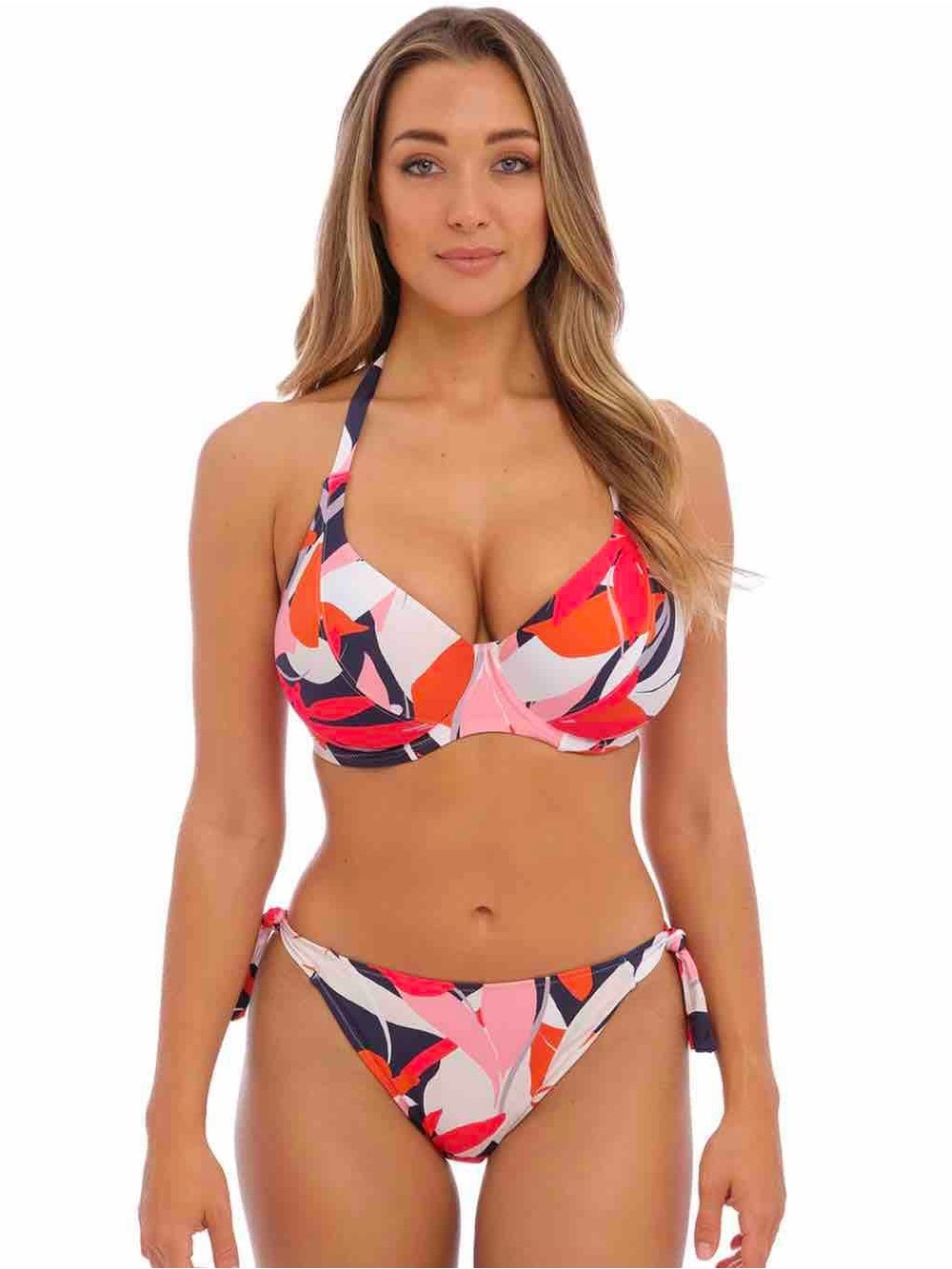 Fantasie brand Printed Underwire top with Tie-Side Bikini - Pink Multi - NWT